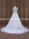 Vintage Court Train White Lace Tulle with Sequins Scoop Neck Wedding Dresses #PWD00021637