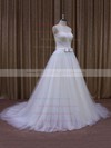 Affordable Ivory Tulle Sashes / Ribbons Chapel Train Sweetheart Wedding Dresses #PWD00021640