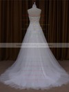 Ivory Sweetheart Tulle Appliques Lace Inexpensive Court Train Wedding Dresses #PWD00021643
