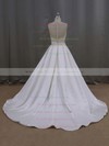 Elegant Court Train Ivory Satin Pearl Detailing Scoop Neck Wedding Dresses #PWD00021645
