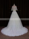 Short Sleeve Off-the-shoulder Ivory Tulle Beading Court Train Wedding Dress #PWD00021654