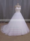 White Sweetheart Lace-up Tulle Beading Court Train Wedding Dress #PWD00021679