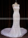 Ivory V-neck Lace Buttons Trumpet/Mermaid Online Wedding Dresses #PWD00021688