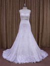White Court Train Lace Sashes / Ribbons Elegant Scoop Neck Wedding Dresses #PWD00021697