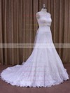 White Court Train Lace Sashes / Ribbons Elegant Scoop Neck Wedding Dresses #PWD00021697