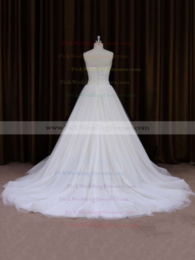 Sweetheart Ivory Tulle Ruffles Chapel Train Inexpensive Wedding Dresses #PWD00021701