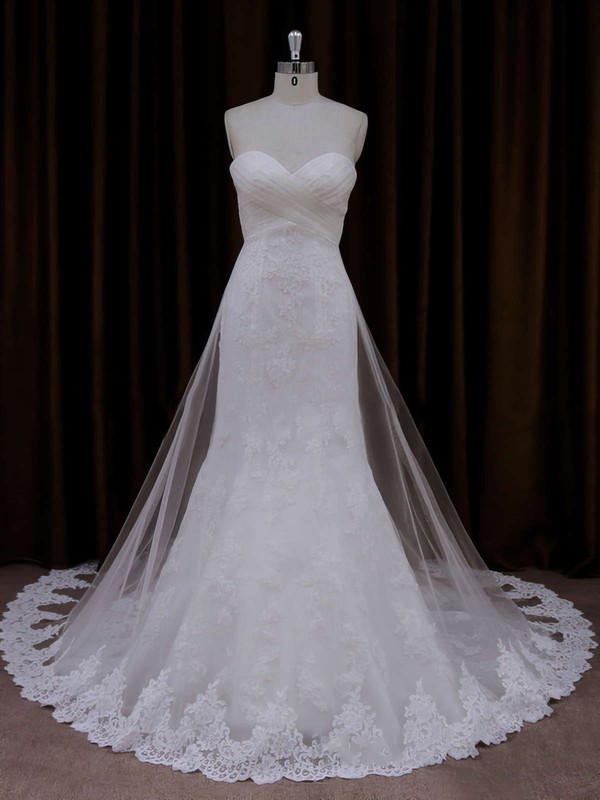 Ivory Lace Tulle Sweetheart Ruffle Trumpet/Mermaid Beautiful Wedding Dresses #PWD00021717
