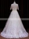 Ivory Short Sleeve Court Train Lace Sequins Scoop Neck Wedding Dress #PWD00021782