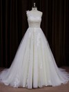 Modern A-line One Shoulder Tulle Appliques Lace Ivory Wedding Dress #PWD00021784