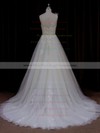 Modern A-line One Shoulder Tulle Appliques Lace Ivory Wedding Dress #PWD00021784