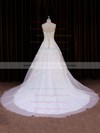 Ivory Tulle Ball Gown Lace-up Appliques Lace Chapel Train Wedding Dress #PWD00021785