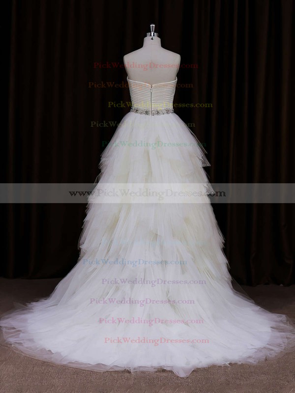 Elegant Sweetheart Tiered Ivory Tulle Court Train Wedding Dress #PWD00021799