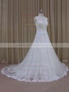 Ivory Court Train Tulle with Appliques Lace Modest Sweetheart Wedding Dress #PWD00021805