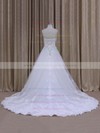 Discount Chapel Train White Tulle Appliques Lace Strapless Wedding Dress #PWD00021808