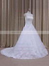 Discount Chapel Train White Tulle Appliques Lace Strapless Wedding Dress #PWD00021808