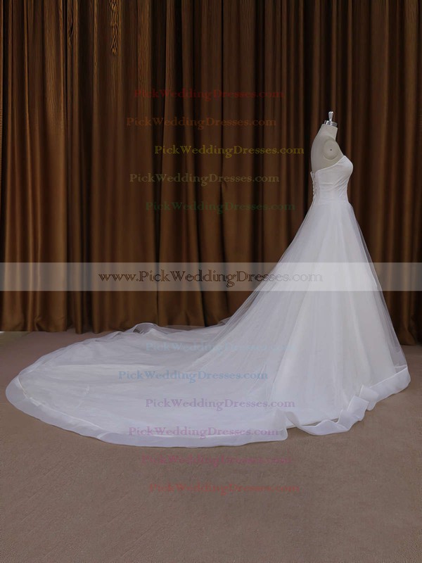 Ball Gown Ivory Tulle Appliques Lace Chapel Train Wedding Dress #PWD00021813
