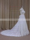White Scoop Neck Tulle Appliques Lace Affordable Chapel Train Wedding Dress #PWD00021814