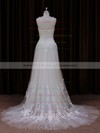 Cheap Scoop Neck Ivory Tulle Appliques Lace Court Train Wedding Dress #PWD00021819
