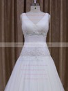 Ivory Tulle Chapel Train Appliques Lace V-neck Discount Wedding Dress #PWD00021831