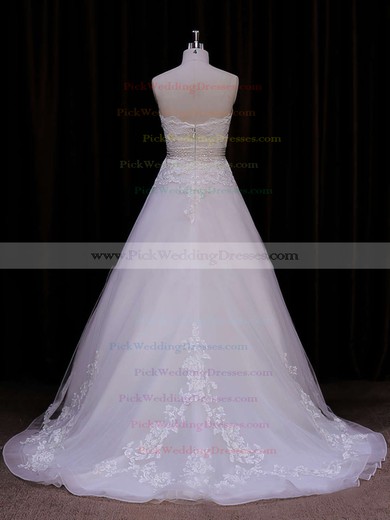 Princess Appliques Lace Sweetheart Ivory Organza Wedding Dresses #PWD00021848
