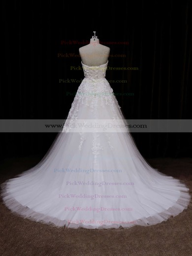 Ivory Tulle Appliques Lace Sweetheart Lace-up Elegant Wedding Dress #PWD00021849