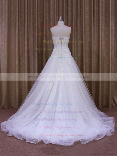 A-line Appliques Lace Ivory Tulle Court Train Online Wedding Dresses #PWD00021859