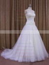 A-line Appliques Lace Ivory Tulle Court Train Online Wedding Dresses #PWD00021859