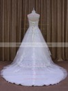 New Strapless Appliques Lace White Tulle A-line Wedding Dresses #PWD00021864