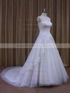 New Strapless Appliques Lace White Tulle A-line Wedding Dresses #PWD00021864