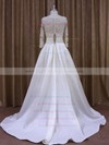 Nice Scoop Neck Ivory Taffeta with Appliques Lace Long Sleeve Wedding Dress #PWD00021877