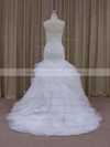 Trumpet/Mermaid Modest Tulle Cascading Ruffles Sweetheart White Wedding Dress #PWD00021919