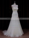 Ivory Trumpet/Mermaid Tulle Appliques Lace Sweep Train Wedding Dresses #PWD00021924