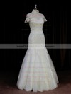 Ivory Trumpet/Mermaid Unique Tulle Appliques Lace High Neck Wedding Dresses #PWD00021939