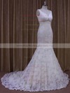 Trumpet/Mermaid V-neck Ivory Lace Tulle Appliques Lace Designer Wedding Dress #PWD00021964