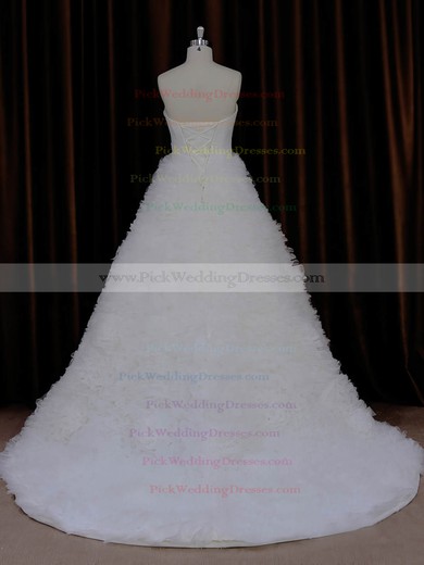 Ivory Sweetheart Ruffles Tulle Court Train New Arrival Wedding Dress #PWD00021989