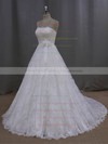 Ivory Strapless Lace Sashes / Ribbons Lace-up Court Train Wedding Dresses #PWD00021997