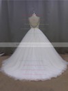 Ball Gown Ivory Tulle Sashes / Ribbons Open Back V-neck Wedding Dress #PWD00021998