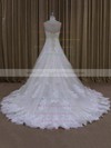 Ivory A-line Tulle Sweetheart Lace-up Appliques Lace Wedding Dress #PWD00022000