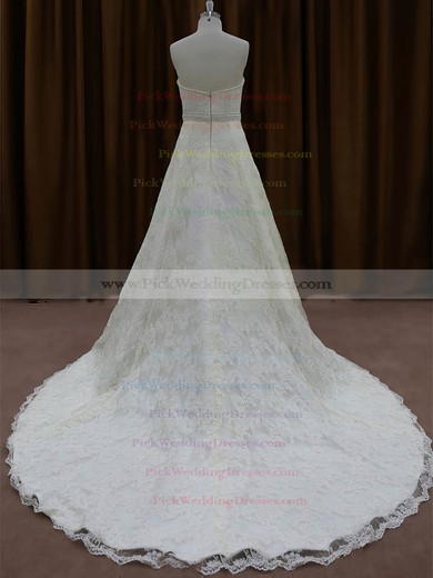 Ivory Lace Chapel Train Beading Sweetheart Classic Wedding Dress #PWD00022002