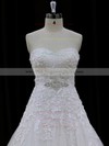 Sweetheart Lace-up Ivory Lace Tulle Appliques Lace Chapel Train Wedding Dresses #PWD00022007