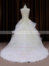 V-neck Ivory Organza Lace-up Appliques Lace Princess Wedding Dresses #PWD00022009