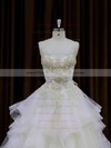 V-neck Ivory Organza Lace-up Appliques Lace Princess Wedding Dresses #PWD00022009