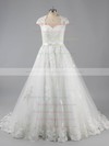 Sweetheart Ivory Tulle Cap Straps Appliques Lace Court Train Wedding Dress #PWD00022010