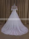 Court Train Ivory Tulle Appliques Lace 1/2 Sleeve Scoop Neck Wedding Dresses #PWD00022019
