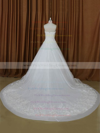 A-line Appliques Lace Ivory Tulle Sweetheart Modern Wedding Dresses #PWD00022021