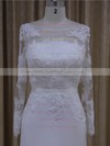 Sheath/Column White Chiffon Appliques Lace Long Sleeve Scoop Neck Wedding Dresses #PWD00022022