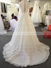 A-line Ivory Chiffon Lace Beading Short Sleeve Scoop Neck Wedding Dresses #PWD00022024
