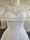 A-line Ivory Chiffon Lace Beading Short Sleeve Scoop Neck Wedding Dresses #PWD00022024