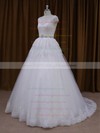 Court Train White Lace Tulle Beading Cap Straps A-line Wedding Dresses #PWD00022025