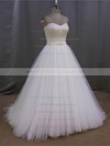 Ivory Tulle Sweetheart Pearl Detailing Lace-up Sweep Train Wedding Dress #PWD00022026